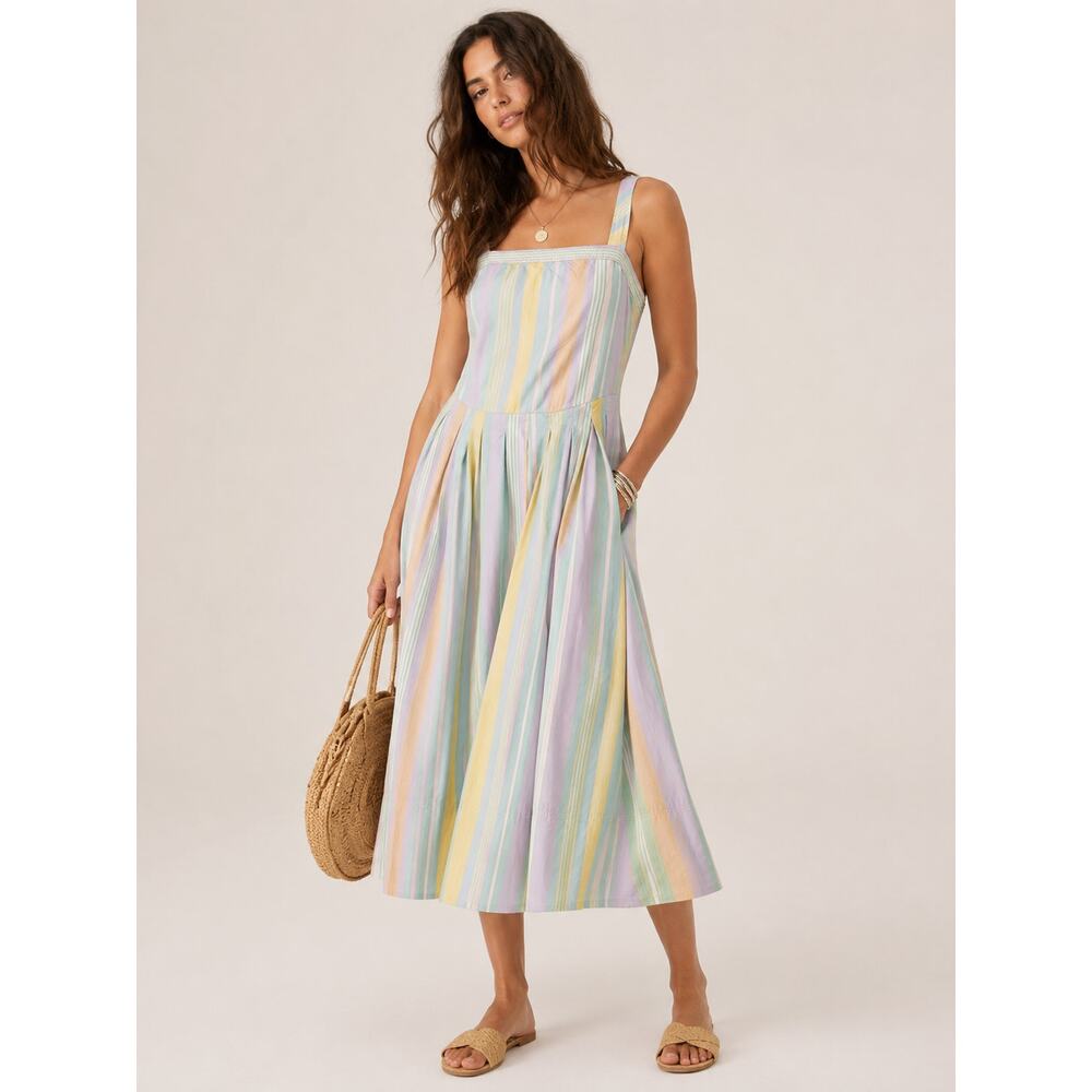 Free People Primavera Stripe Cotton Pastel Midi Dress  - Size M - Picture 2 of 9